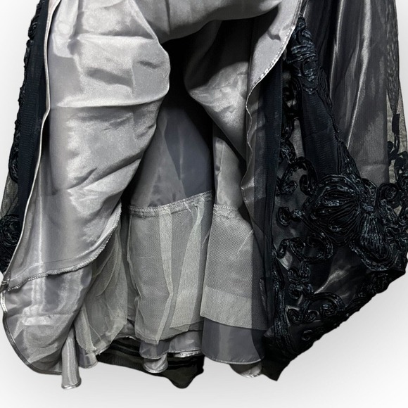 SLNY Navy Blue Fit and Flare Cocktail Dress Stretch Top Tulle Lace Skirt Size 4 - Picture 13 of 16